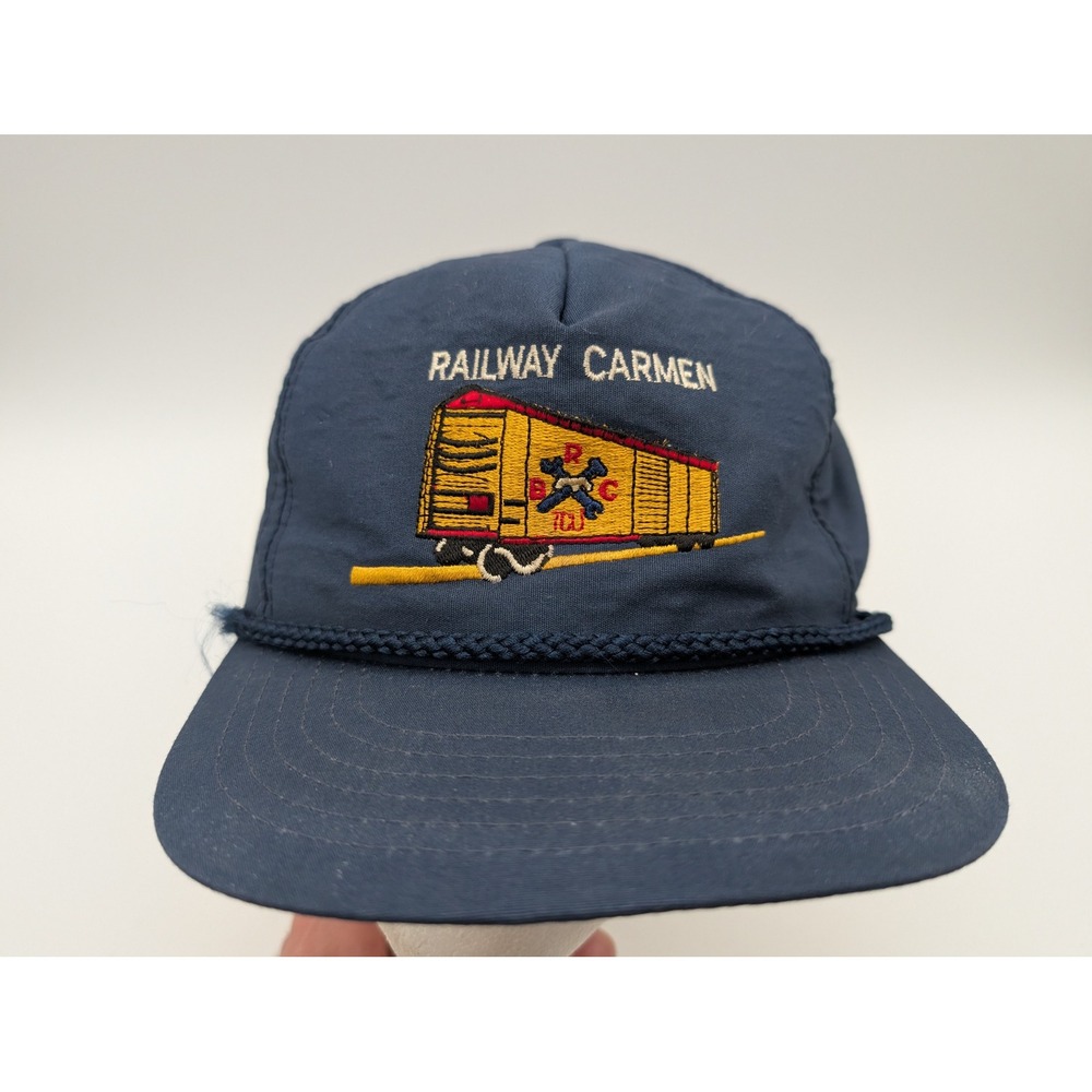 Vintage King Louie Railway Carmen Snapback Hat Navy Blue Boxcar Made in USA